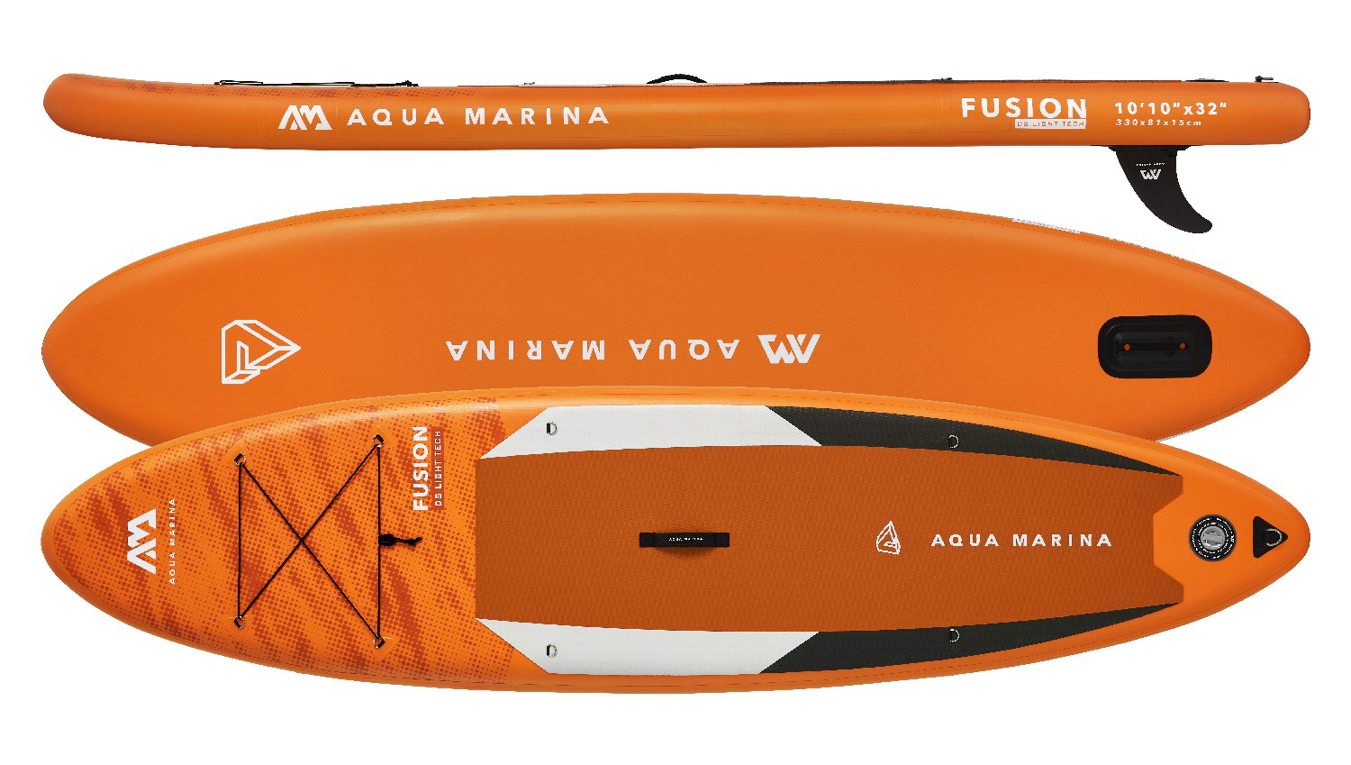 Complete inflatable paddle board kit laid out on the grass